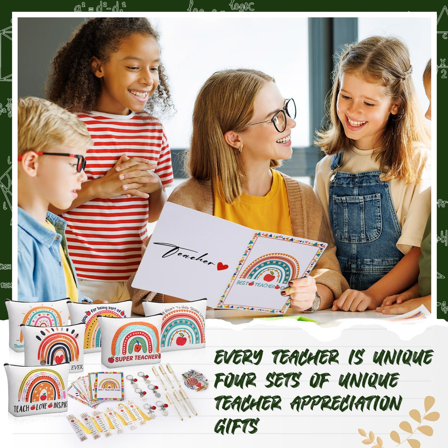 Teacher Appreciation Gifts in Bulk, 31 Pcs Teacher Gifts Thank You Gifts for Teachers from Students Includes Canvas Makeup Bags Teachers Keychains Bookmarks Ballpoint Pens Appreciation Cards Stickers