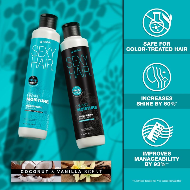 SexyHair I WANT MOISTURE Shampoo, 10.1oz| Tames Frizz | Increases Shine by 60% | All Hair Types