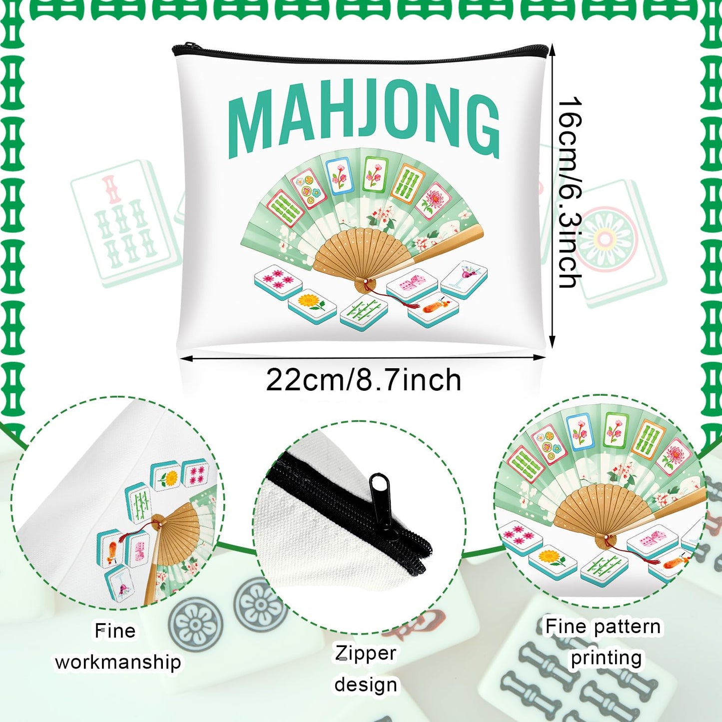 SilTriangle 16 Pcs Mahjong Cosmetic Bag Gifts for Women Mahjong Makeup Bag Mah Jong Zippered Pouch for Lover Player Mothers Birthday Party Lucky Mah Jong Gift Coquette Accessories (Styles 2)