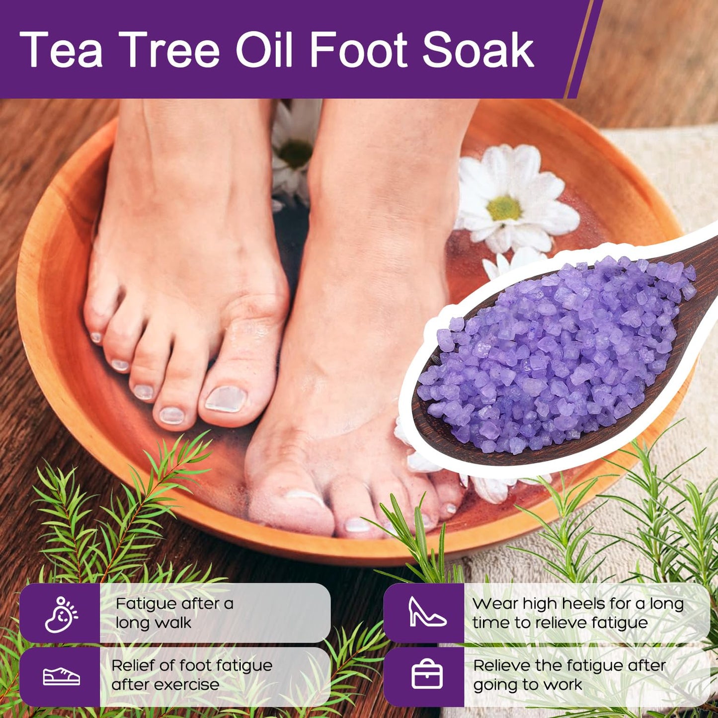 Himalayan Pink Salt Foot Soak Salts - Lavender & Tea Tree Oil | 56 OZ Kit for Athletes & Dry Skin Relief