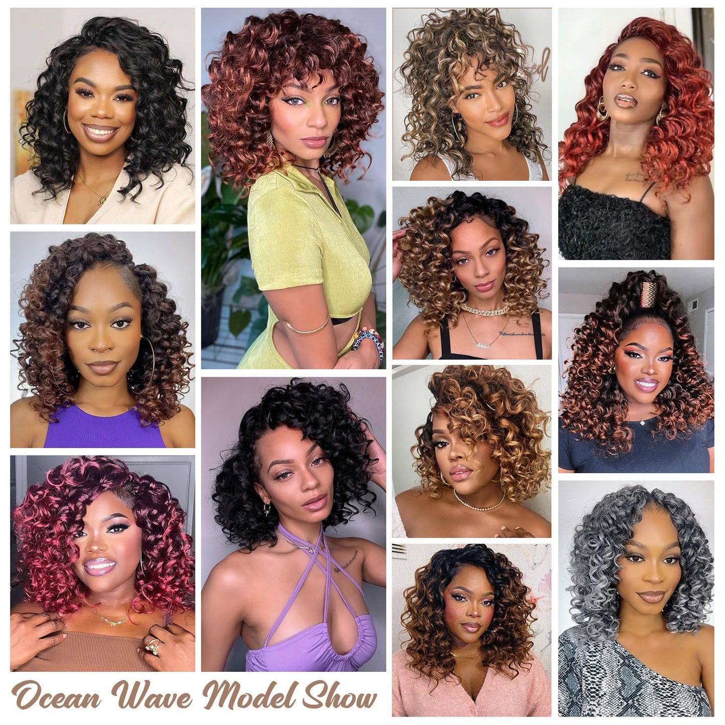 Pre looped Ocean Wave Crochet Hair 8 Packs 18 Inch Natural Black Synthetic Pre Twisted Ocean Braids Hair Boho Deep Wave Short Curly Crochet Hair for Black Women (18 Inch, 1B#)