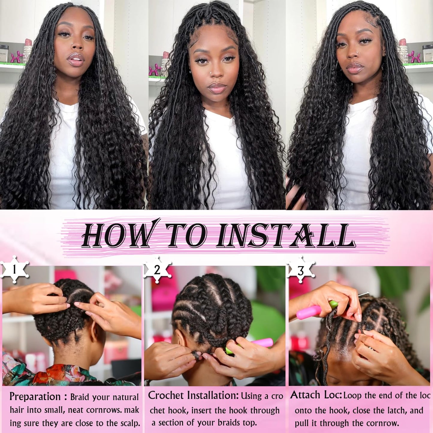 Goddess Locs Crochet Hair - 30 Inch Faux Locs with Curly Ends | 8 Packs Bohemian River Locs for Black Women (1B)