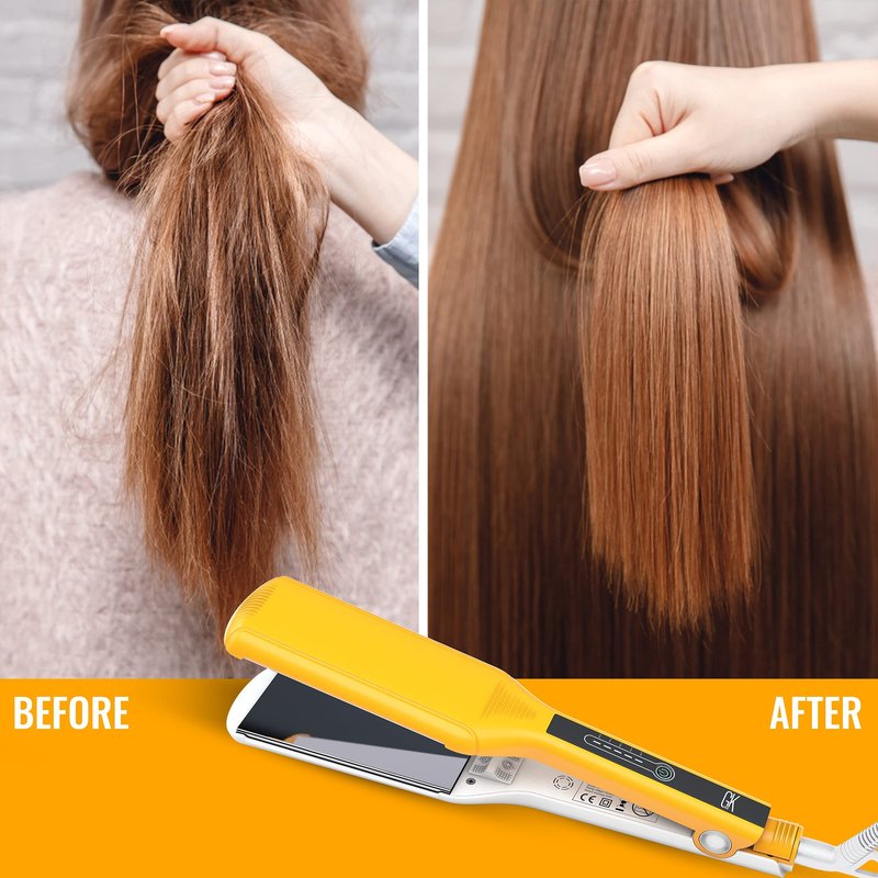 GK HAIR Global Keratin One Control Titanium Styling Flat Iron, 1.5 inches Wide Plates, Auto Shutoff, Professional Straightener, All Hair Types, 150C-232C