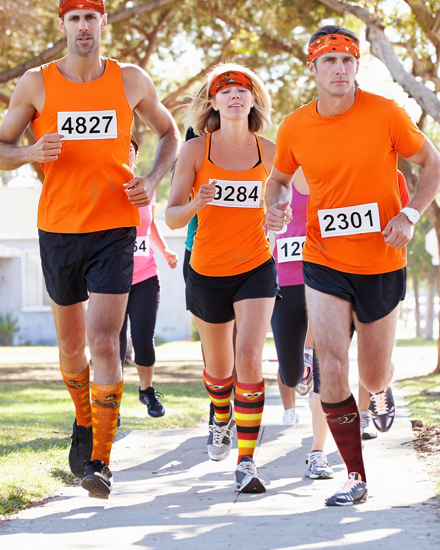 ShinyMatch 18 Pcs 18 Pcs Thanksgiving Turkey Trot Costume Set Turkey Sports Headbands Running Socks for Men Women