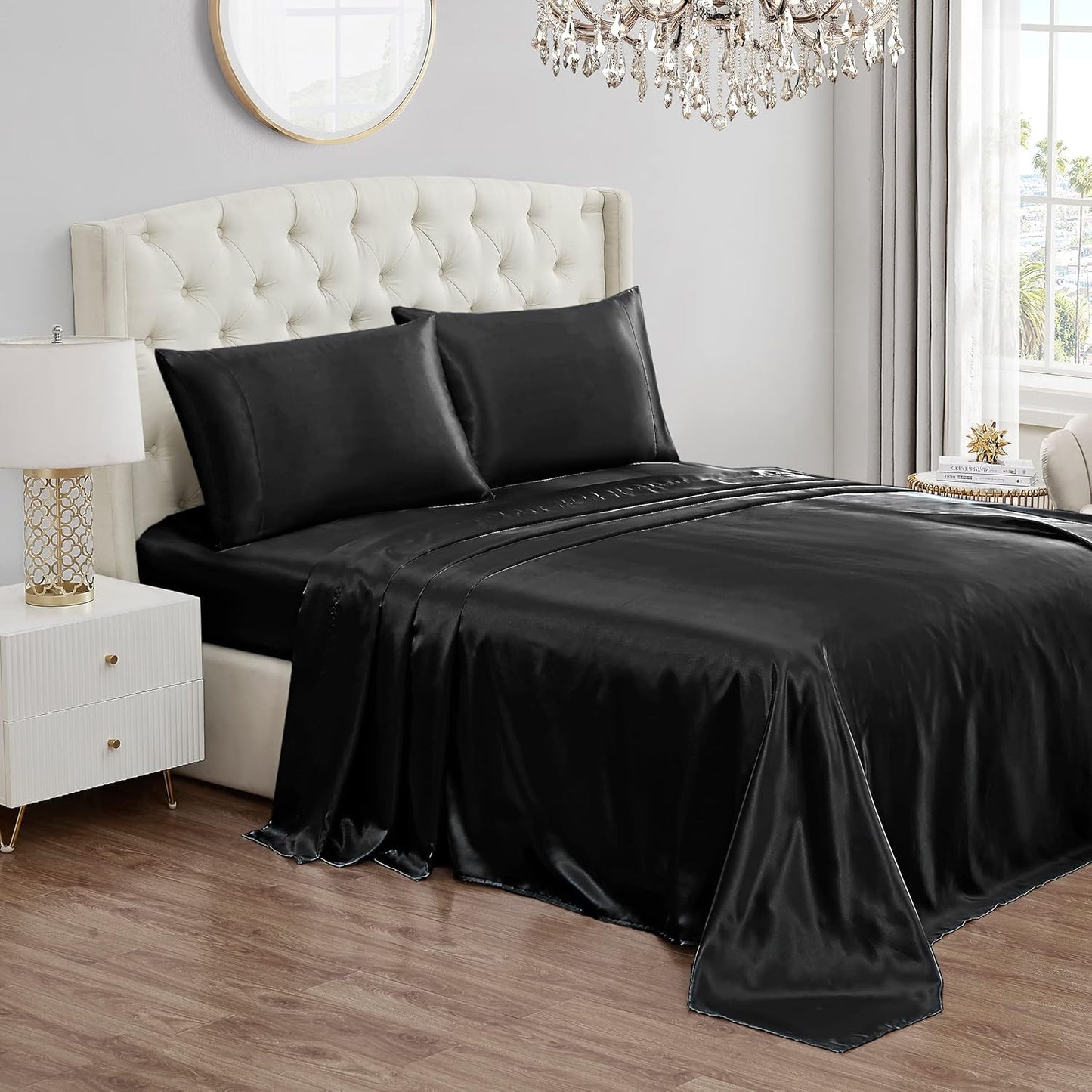 Juicy Couture Twin Satin Bed Sheet Set - Deep Pocket Silky Sheets, Wrinkle Resistant | Black