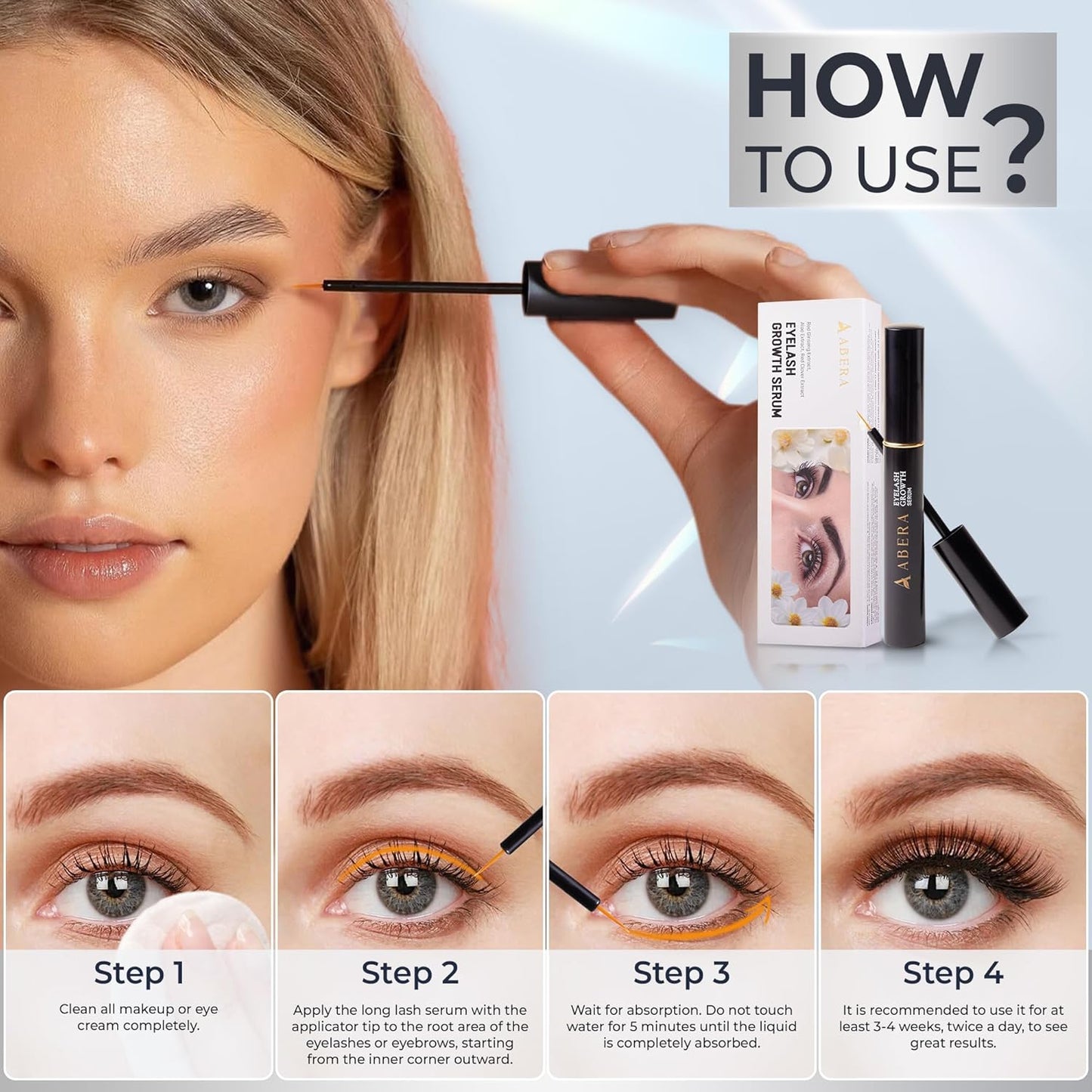 Abera Misan Eyelash Growth Serum - Natural Lash Booster with Red Ginseng & Biotin for Fuller, Longer Lashes | Safe for Sensitive Eyes (1 Box)