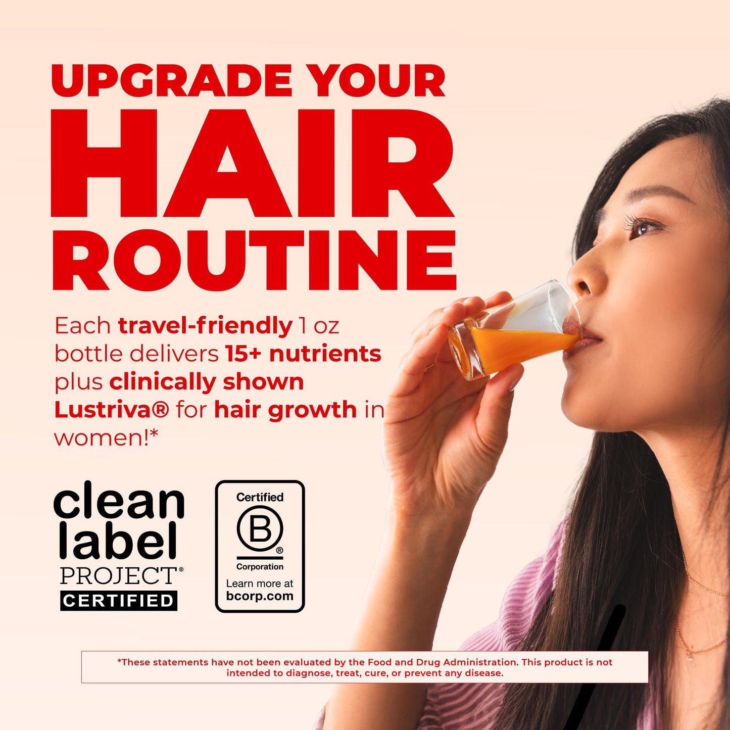 MARYRUTH'S Liquid Multivitamin + Hair Growth Travel Pack | 8 ct | Biotin 10000mcg | Lustriva Hair Growth Supplement | Clinically Tested in Women for Thicker Hair & Facial Wrinkle | Ages 18+ | 1 Fl Oz
