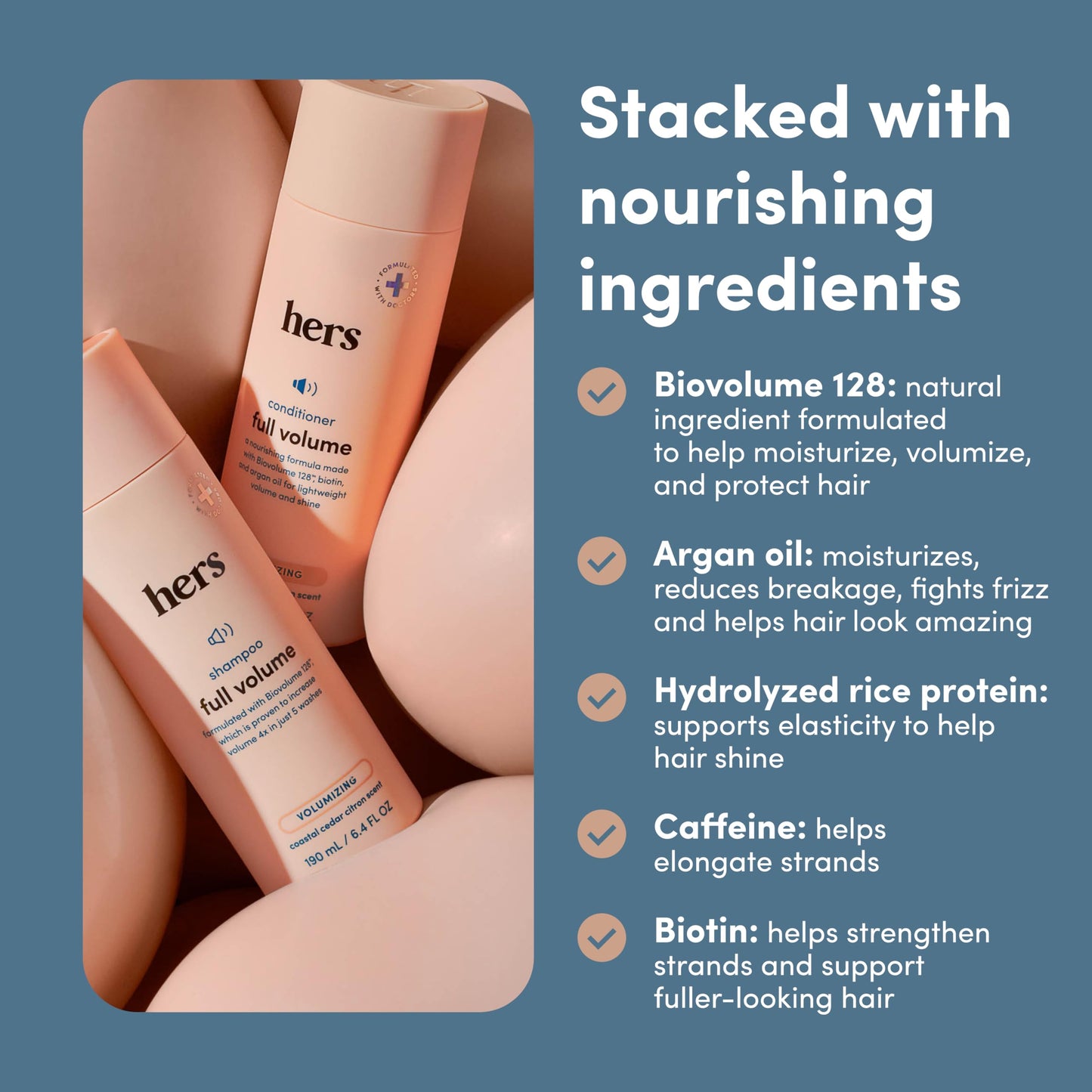 hers Full Volume Shampoo & Conditioner Set - Biovolume 128 & Biotin Formula - Volumizing, Shine-Boosting Hair Care - Paraben-Free - Coastal Cedar Citron Scent - 6.4 Fl Oz, 2 Count