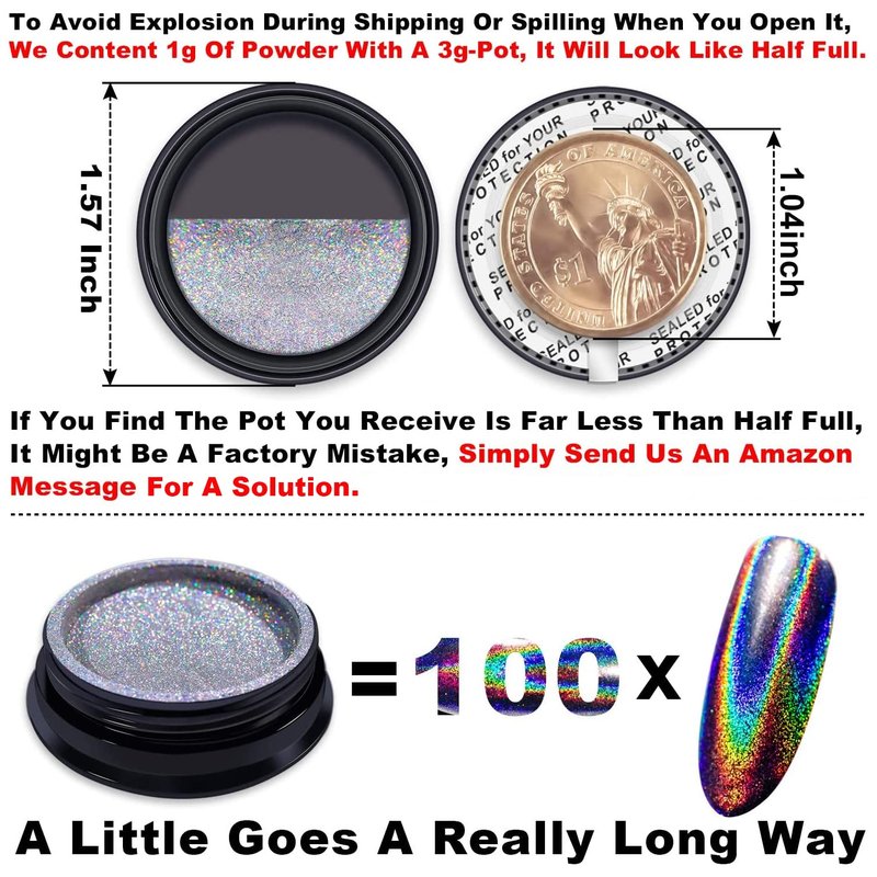GA&EN Nail Glitter 2 Jars Holographic Nail Powder Fine Rainbow Holo Mermaid Unicorn Mirror Laser Effect Multi Chrome Manicure Pigment Glitter Dust + 6PCS Sponge Tools for Salon Home Nail Art DIY Decor
