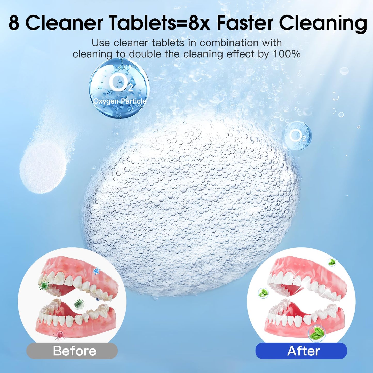 HAUSBELL Dental Pod: Ultrasonic Retainer Cleaner, Denture Cleaner Machine with 8 Cleaner Tablets, Aligner Cleaner, Nightguard Cleaner, Mouthguard Cleaner, Ultrasonic Cleaner with Noise-Reduction Lid