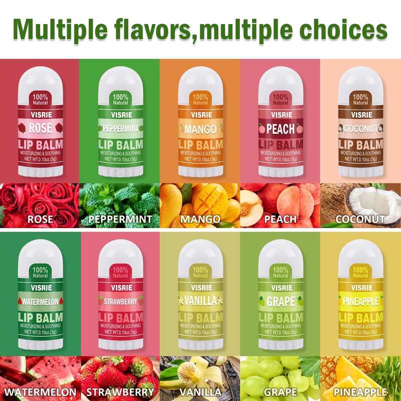 VISRIE 120 Pack Mini Lip Balm Bulk, Natural Lip Balm with Vitamin E & Beeswax, Moisturizing Lip Care for Dry Lips, Perfect for Party Favors, Care Packages & Small Gifts