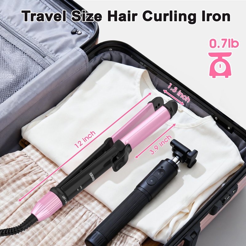 Dual Voltage Curling Iron for Travel,110V-240V Curling Iron 1 inch with European Plug Adapter,2 in 1 Hair Straightener and Curler(Pink)