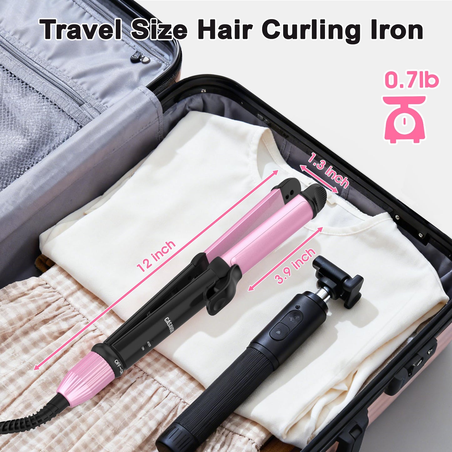 Dual Voltage Curling Iron for Travel,110V-240V Curling Iron 1 inch with European Plug Adapter,2 in 1 Hair Straightener and Curler(Pink)