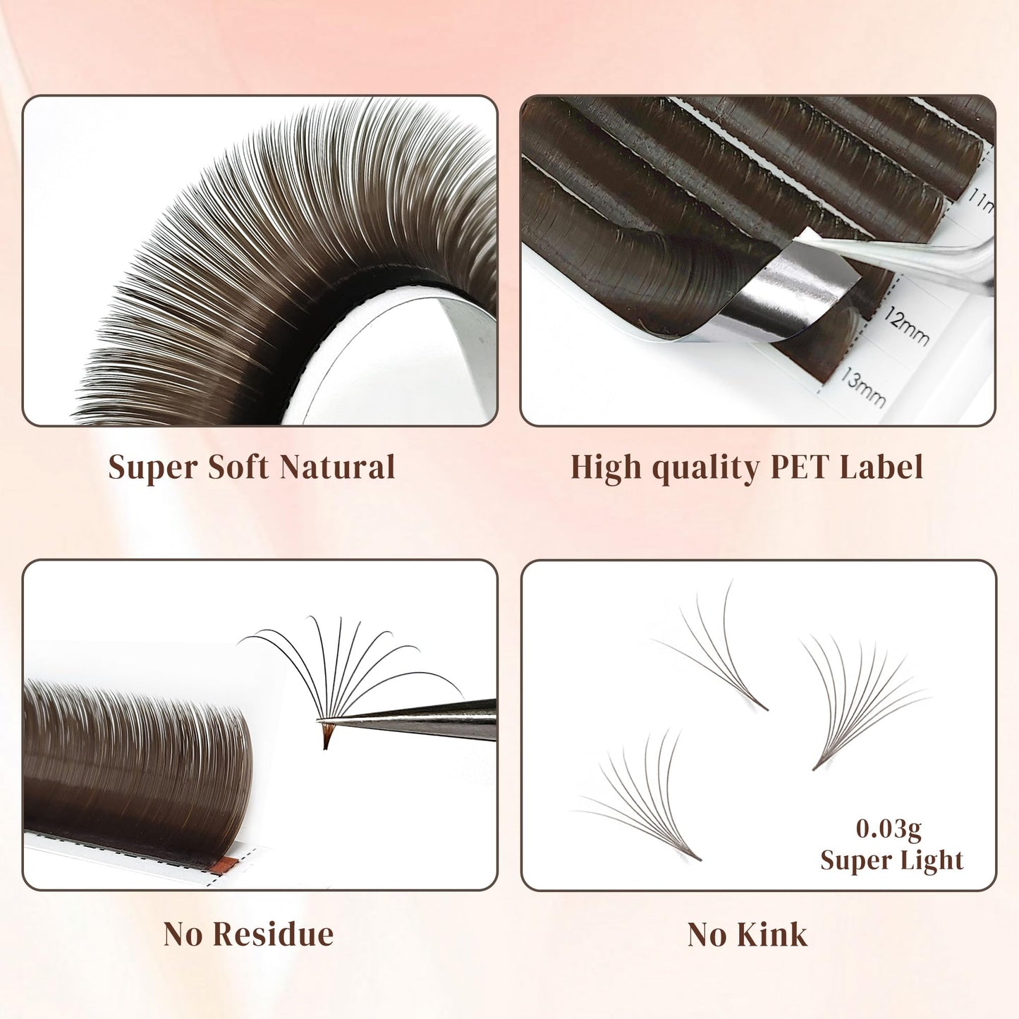 CoMango Dark Brown Easy fan Eyelash Extension Colored Lash Extensions C Curl Easy fan Lashes 8-14mm Mixed Lash Tray Volume Lash Extensions Self Fanning Colored Eyelash Extensions(Brown,0.07-C-8-14MM)