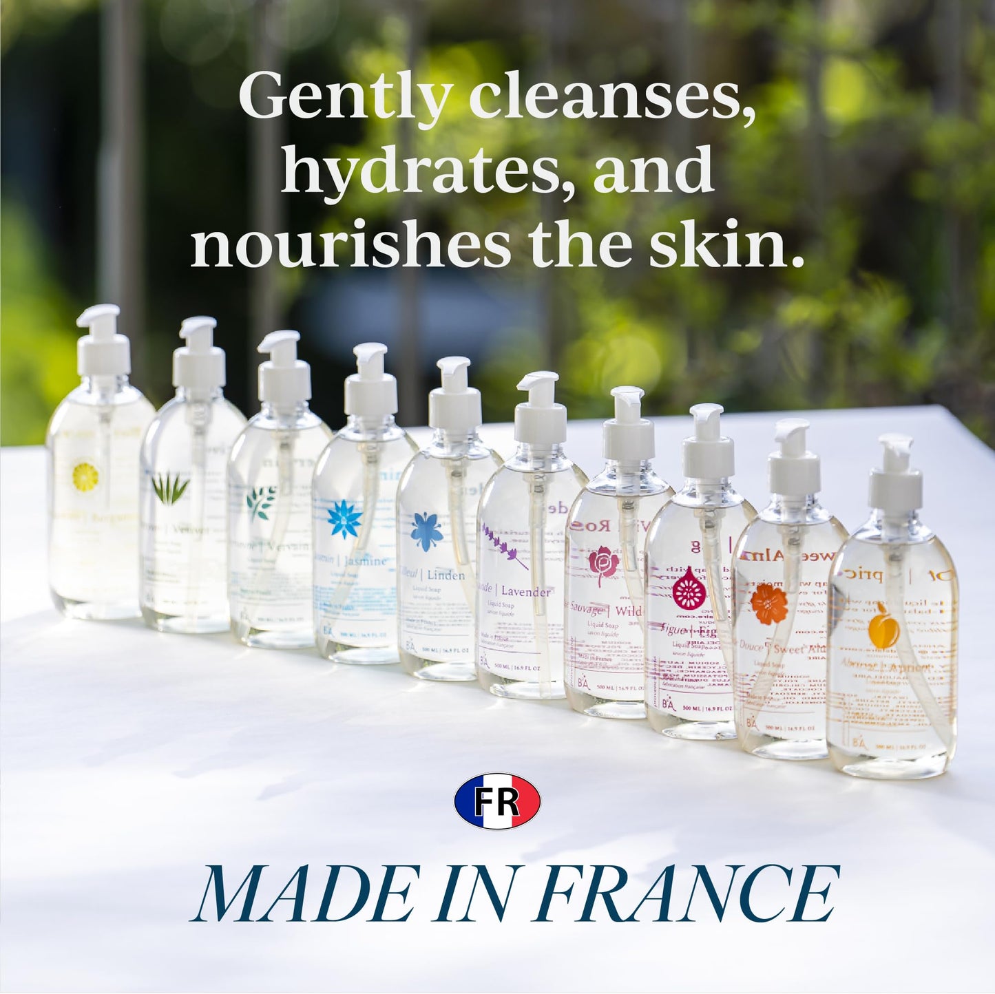 Provence Sante Natural Liquid Soap - Moisturizing Almond Oil Hand Soap with Fresh Linden Blossom Scent - Elegant Pump Dispenser for Kitchen & Bath (16.9 oz)