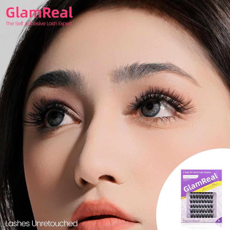 Press-On No Glue Needed Lash Clusters 72Pcs丨Self Adhesive Eyelashes 10-16mm丨Wispy Cateye Look丨Reusable & No Residue丨Beginner Friendly Extension Kit by GlamReal