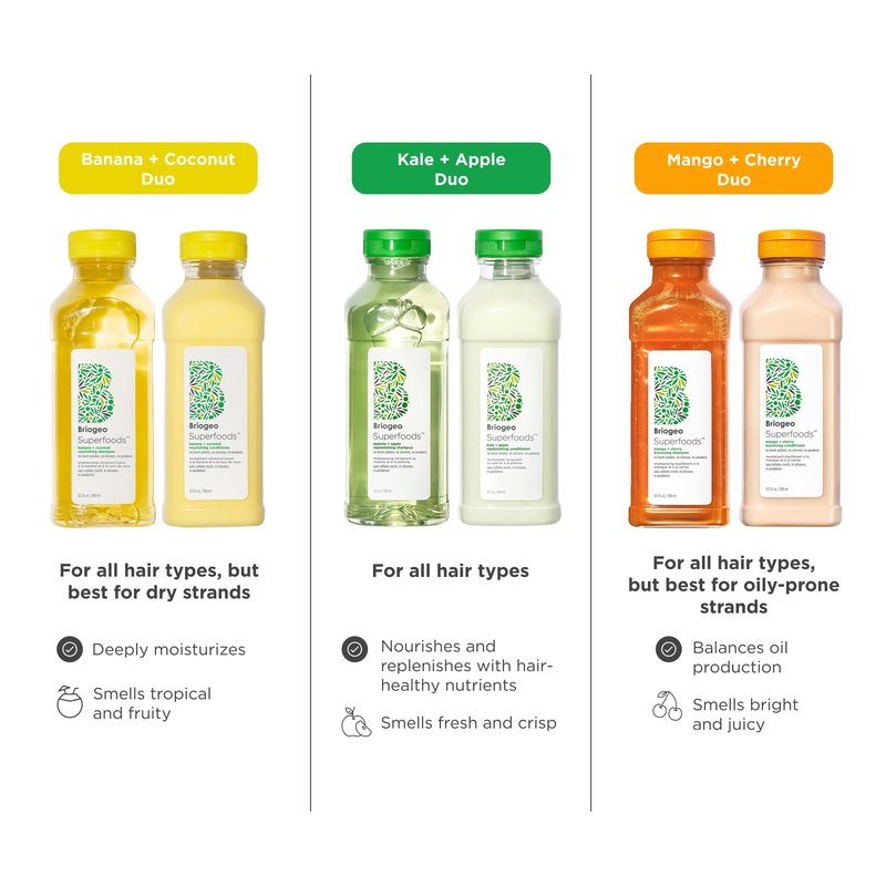 Briogeo Superfoods Mango + Cherry Hair Pack for Oily Hair | Balancing Shampoo & Conditioner Duo | Gentle Cleanse & Lightweight Hydration | Vegan & Cruelty-Free | 2 x 12.5 fl oz