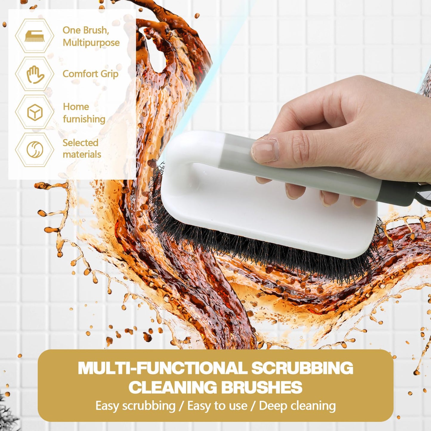 Teenyyou 16 Pack Scrub Brush Heavy Duty Cleaning Brushes with Handle Stiff Bristles Scrub Brush Bulk for Shower Bathroom Carpet Kitchen Bathtub Scrubber, Grey, Blue, Green, Pink