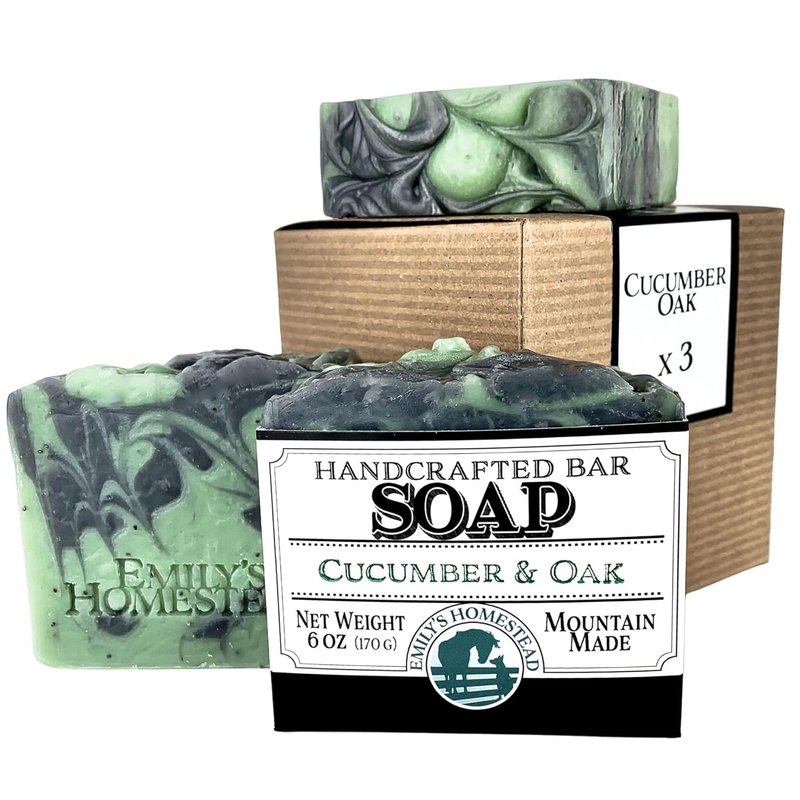 Natural Cucumber Oak Exfoliating Bar Soap - 3 Pack | Emily's Homestead