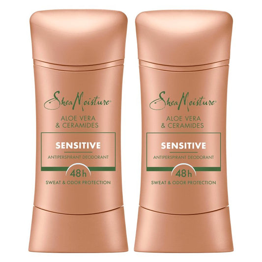 SheaMoisture Antiperspirant Deodorant Stick Sensitive Aloe Vera & Ceramides 2 Count for 48HR Sweat & Odor Protection with No Parabens & No Mineral Oil 2.6 oz