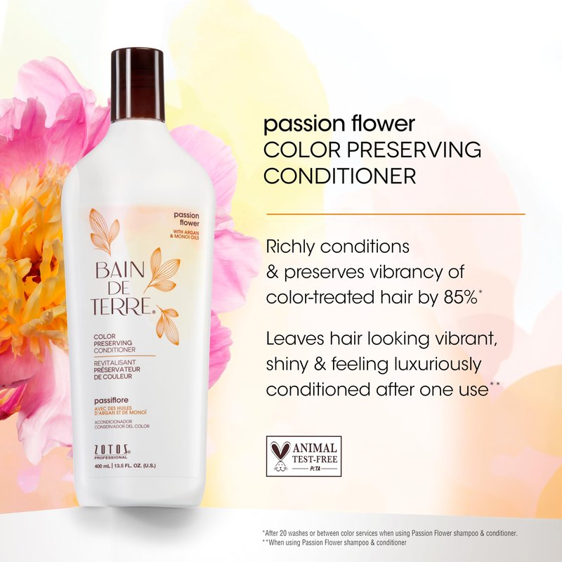 Bain de Terre Passion Flower Color Preserving Conditioner, Luxurious Hydration for Vibrant Color & Protection from Fading, with Argan & Monoi Oils, Paraben-free, Vegan, 33.8 Oz