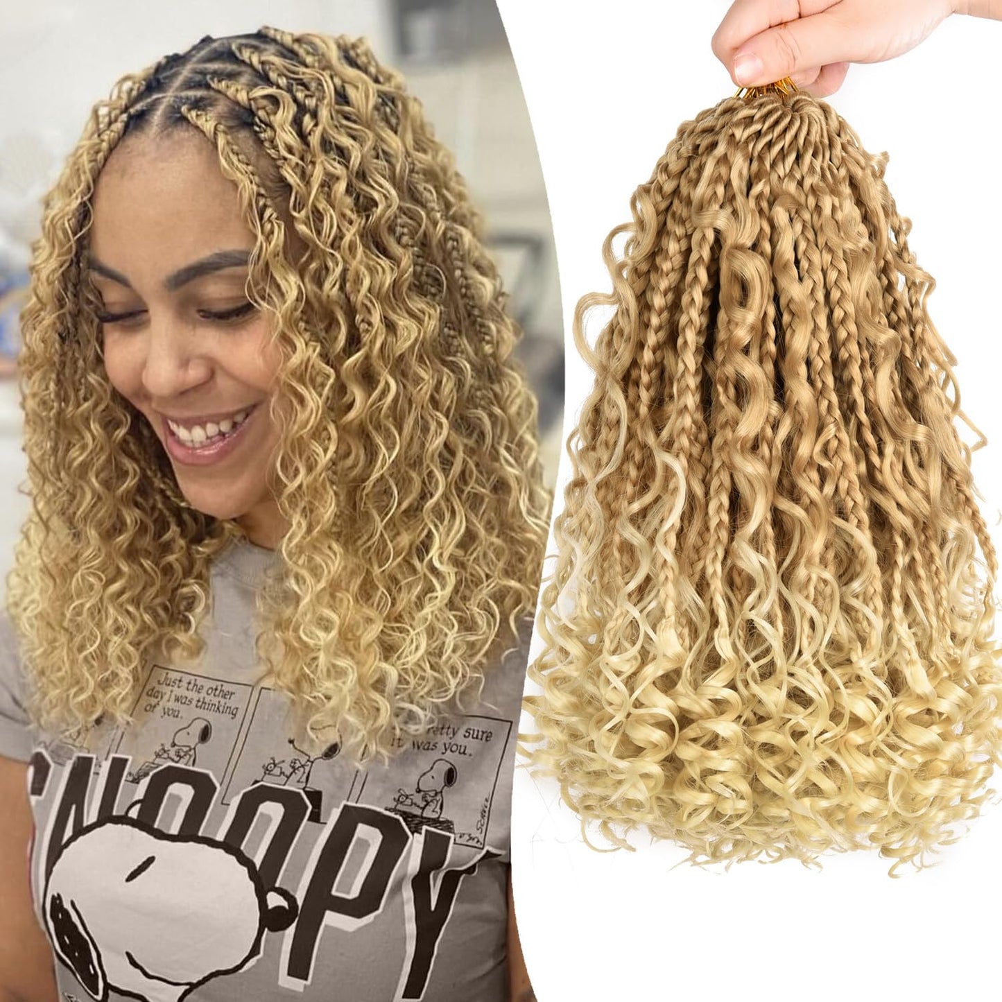 12 Inch Goddess Box Braids Crochet Hair for Black Women With Curl Ends 8 Packs Pre Looped Crochet 3X Bob Boho Box Braids Synthetic Twists Braiding Hair Extensions (12strands/pack;27/613#)