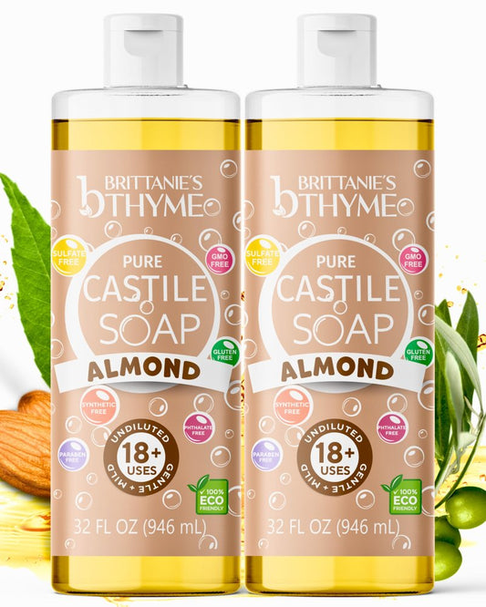 Brittanie's Pure Castile Liquid Soap Eucalyptus – 2 Pack (32oz Each) | Natural, Organic, Multi-Purpose Soap for Body, Face, Home & Pets | Vegan, Sulfate-Free, Made in USA