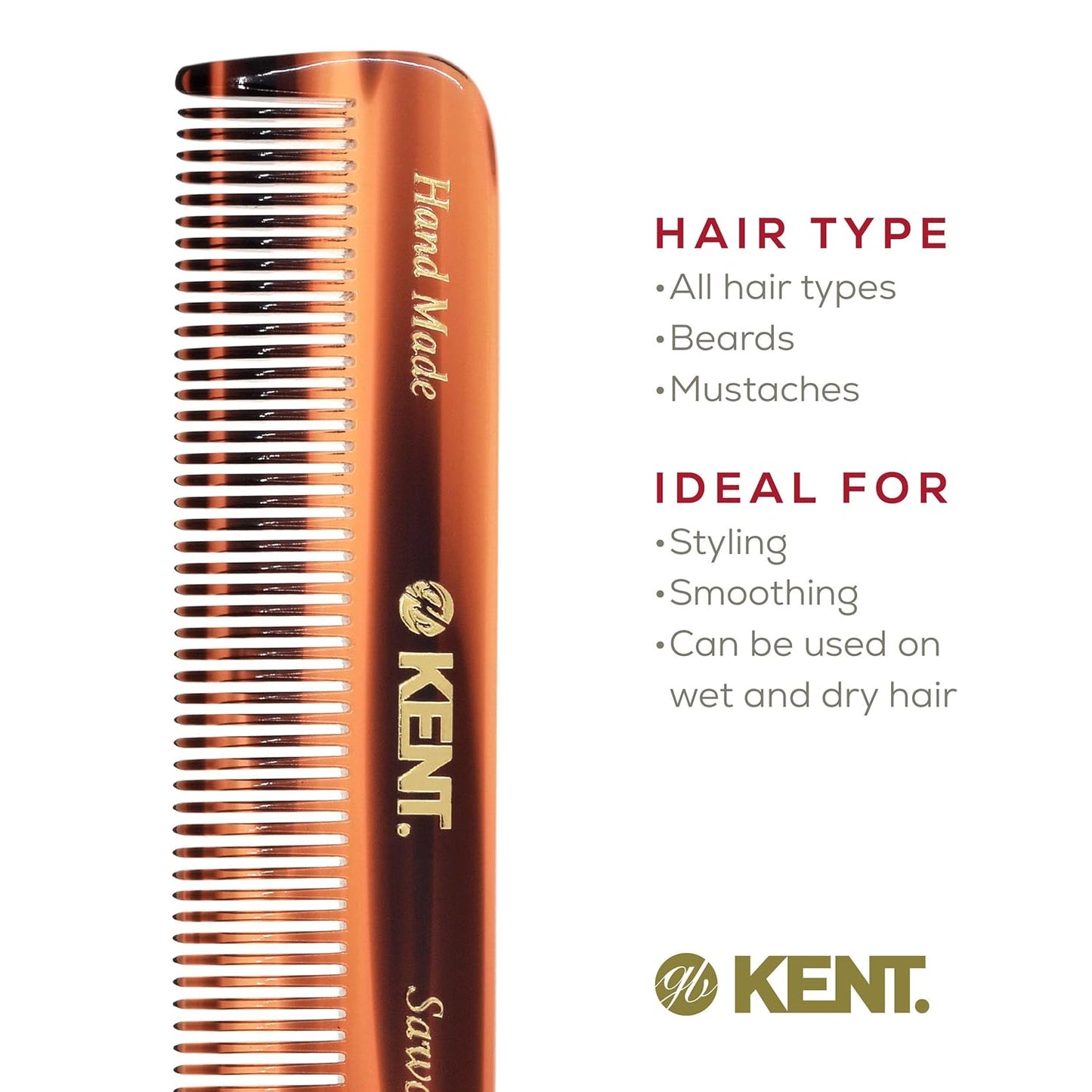 Kent FOT Tortoise Fine Tooth Comb - Handmade Pocket Comb for Men | Travel, Styling, Beard Care