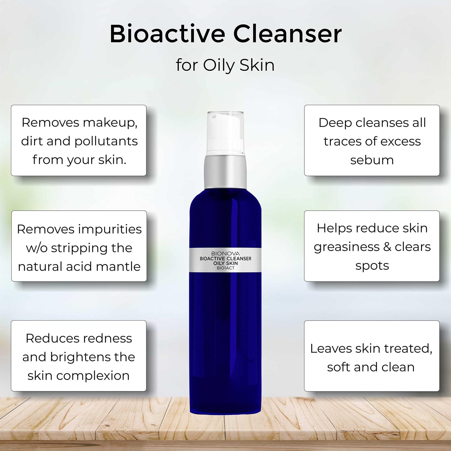 BIONOVA Bioactive Cleanser for Oily Skin - Facial Cleanser Provides a Gentle Deep Clean, Oil-Free, Sulfate-Free, Eliminates Excess Oil with Vitamin B5, Niacinamide and Hyaluronic Acid (4.5 fl oz)