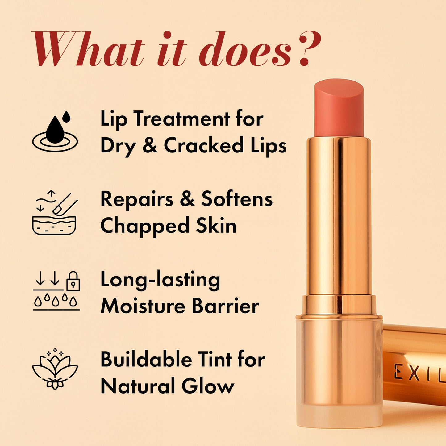 Clinexil Tinted Lip Balm – Anti-Wrinkle Lip Treatment with Deep Hydration & Long-Lasting Moisture. Natural Skincare with Cold Pressed oils – Clean, Non-Toxic Lip Care – 002 Peach Perfect