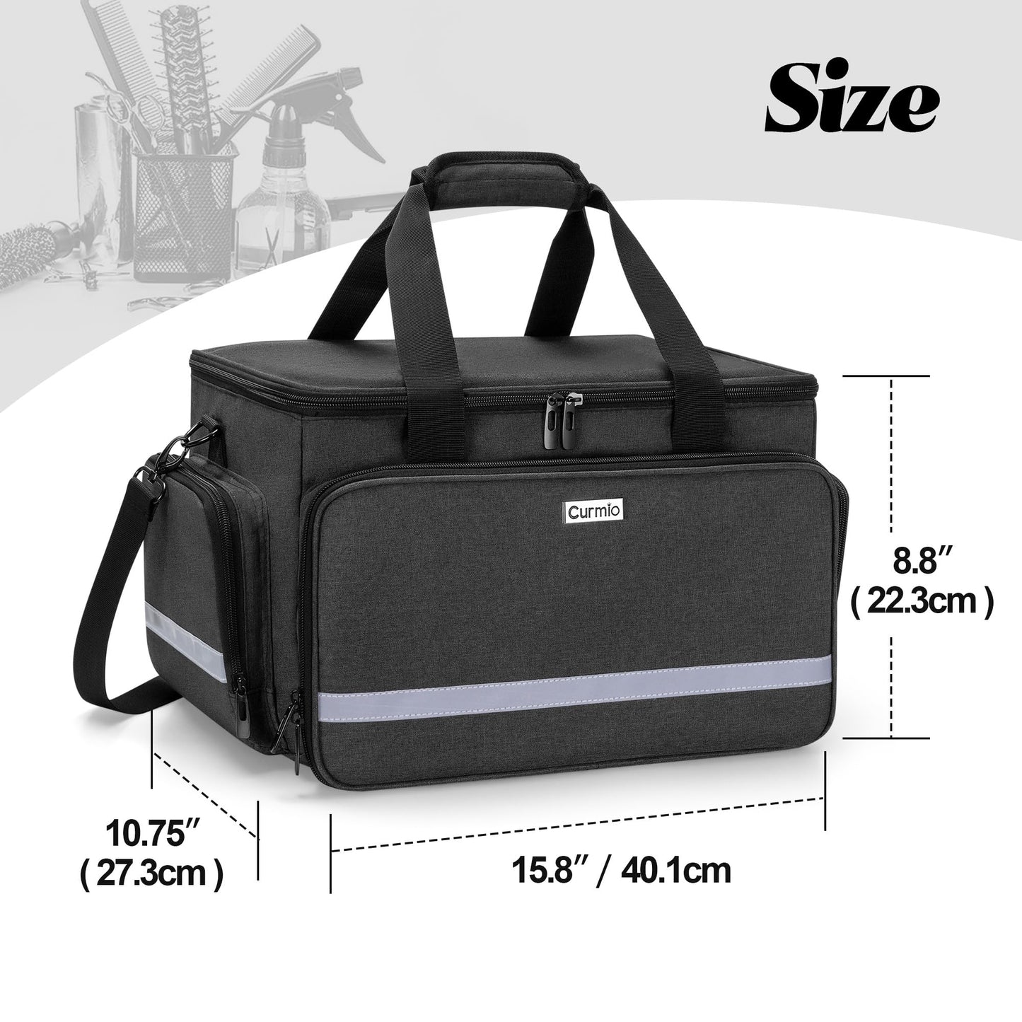 CURMIO Barber Travel Case, Large Capacity Hairdresser Storage Bag with Inner Dividers for Hair Clippers and Cutting Tools, Black, Bag Only