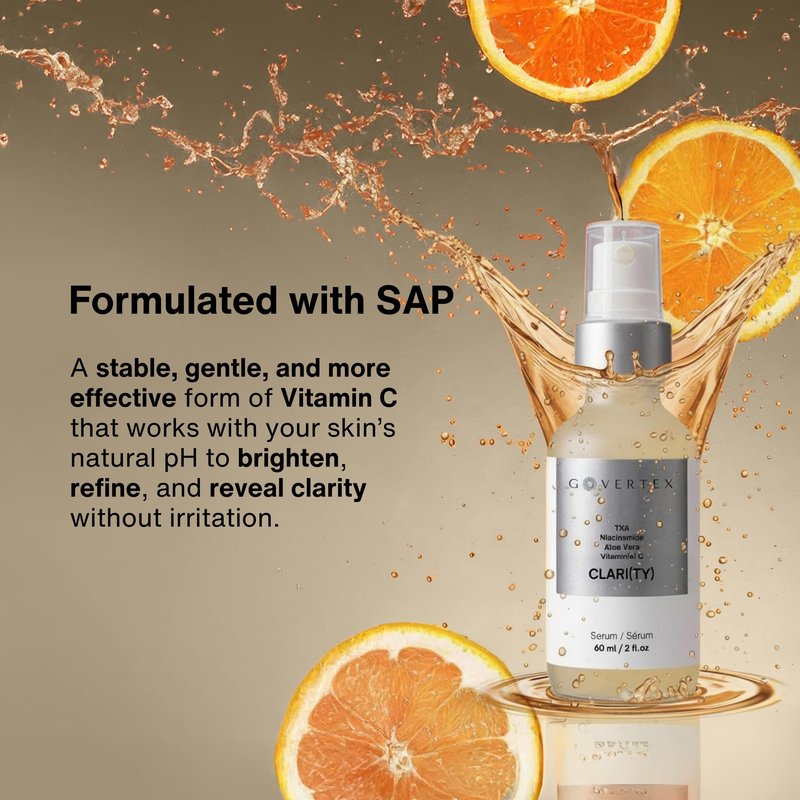 Govertex Clarity Vitamin C Serum - 3% Tranexamic Acid, 10% Vitamin C (SAP), 3.5% Niacinamide & Aloe Vera. Discoloration & Brightening Serum. Evens Skin Tone. Fragrance Free. 2fl oz.