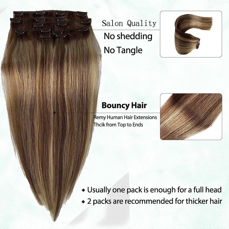 Human Hair Clip in Extensions Brown to Blonde Balayage Clip ins Extensions Remy Human Hair 16 Inch Clip on Extension Bleach Blonde Highlights Hair Extensions for Women Clip in 7Pcs 70g