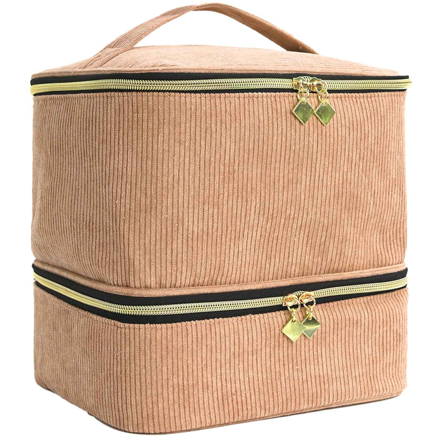 Apxouans Nail Polish Organizer Bag Nail Kit Organizer Holds 30 Bottles and 1 Nail Lamp Double-layer Nail Polish Carrying Case Nail Art Tote Bag Brown