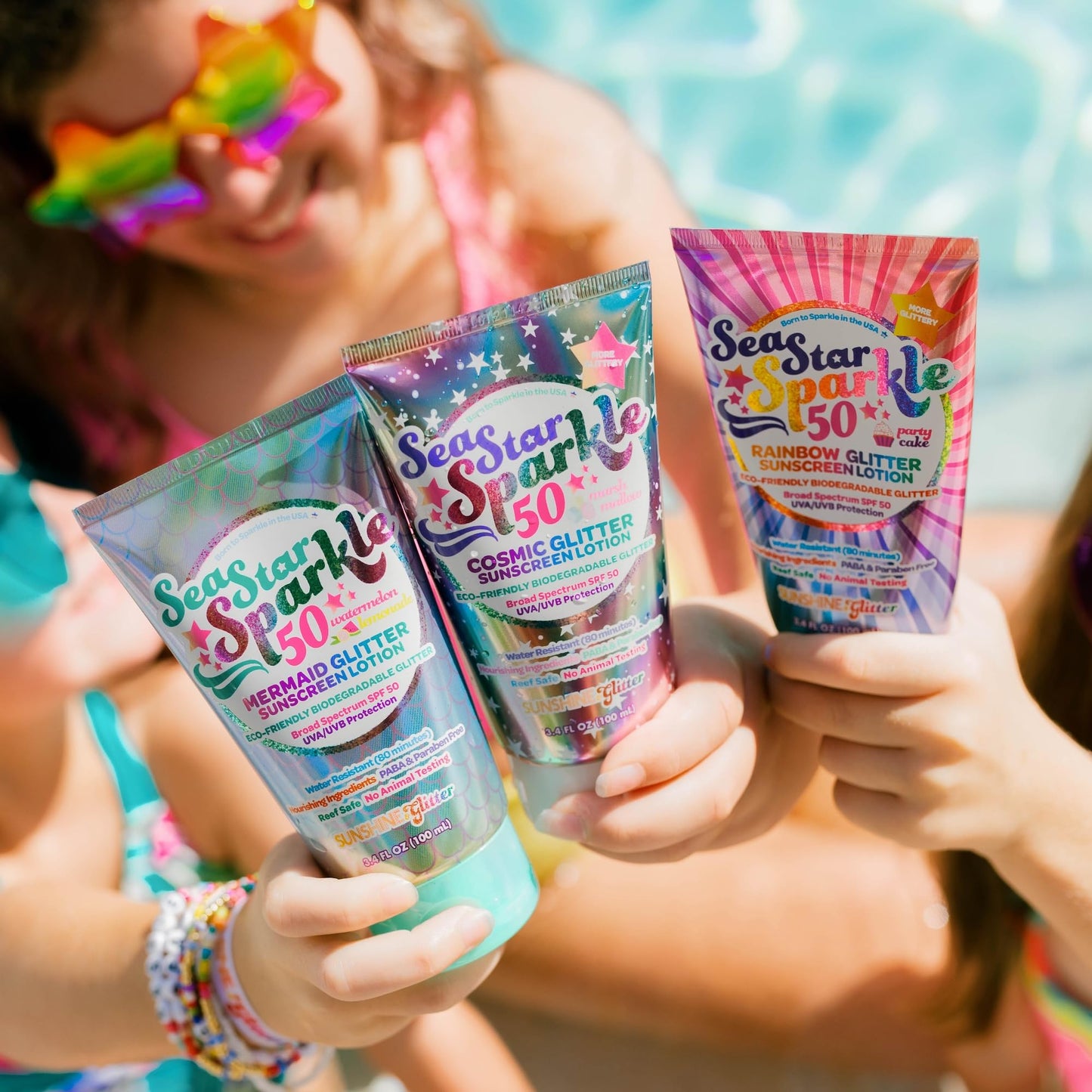 Seastar Sparkle - Cosmic Marshmallow Scented Glitter Sunscreen Lotion - SPF 50 - Biodegradable Sunscreen, Kids, Water Resistant, Glitter lotion, Cruelty Free, Kids Lotion, Made in USA, 3.4oz