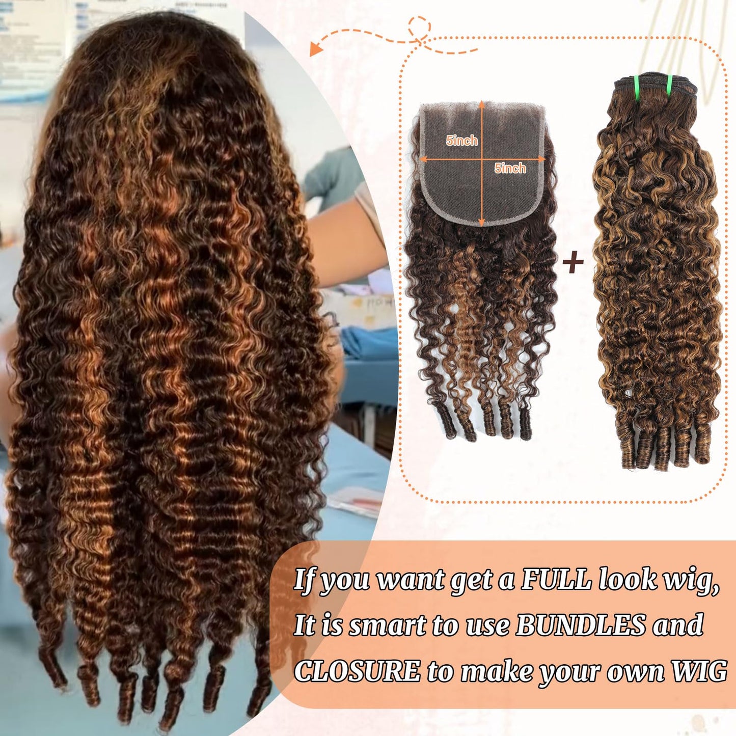 DSEKCAIN Highlight 5x5 Burmese Curly Closure P4/27 100% Real Human Hair Burmese Curly With Spiral Curl End 5x5 Transparent HD Lace Closure Brown Honey Blonde Piano Color 12 Inch