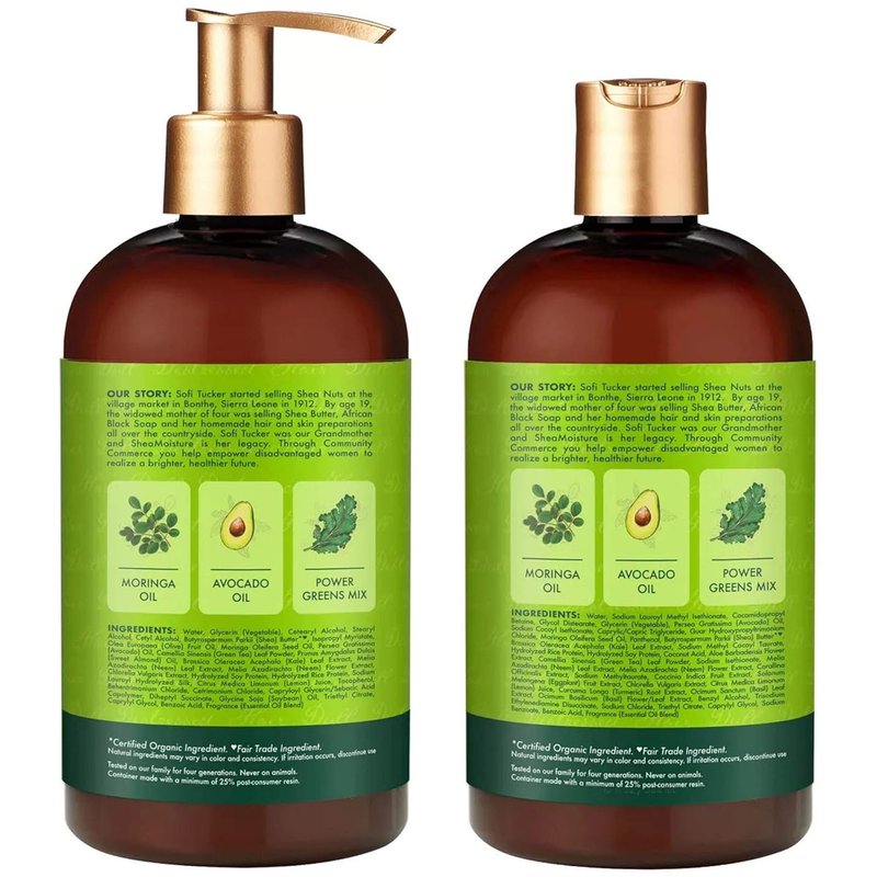 SheaMoisture Power Greens Curly Hair Shampoo & Conditioner | Moisturizing Moringa & Avocado, 13 Fl Oz (Pack of 2)