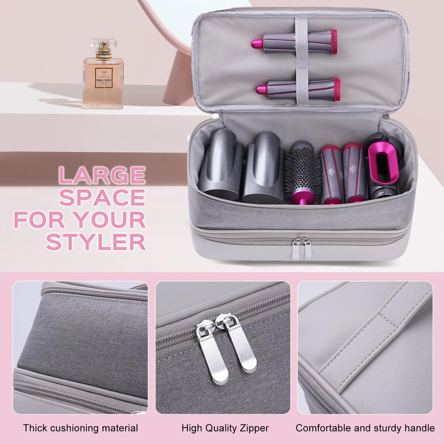 BAQRAXIA Travel Carrying Case for Hair Dryer Shark Flexstyle Dyson Airwrap Brush Double-Layer Hair Accessories Tools Storage Bag for Revlon Hairdryer Styler Organizer (Black)