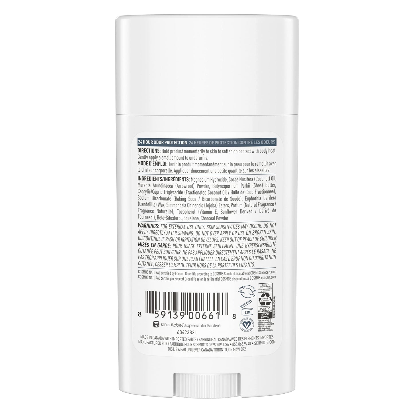 Schmidt's Aluminum Free Natural Deodorant Charcoal & Magnesium 2 Count For Women and Men, with 24 Hour Odor Protection & Aluminum Free Natural Deodorant