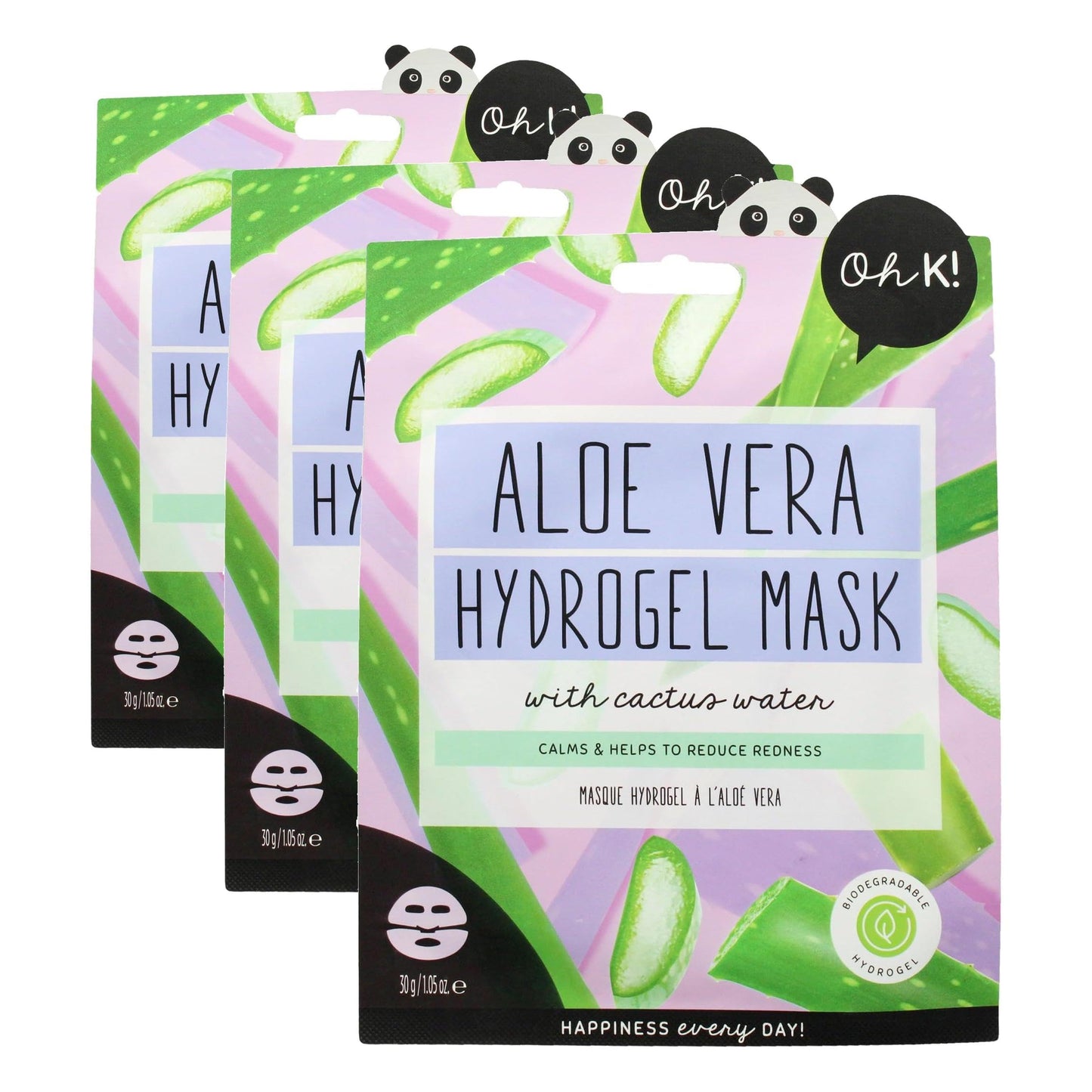 Oh K! Hydrogel Mask - Aloe Vera - Moisturizing Face Mask Sheet - Hydrating Face Sheets - Rich in Aloe Vera and Cactus Water - Korean Skincare - 1 Pc (Pack of 3)