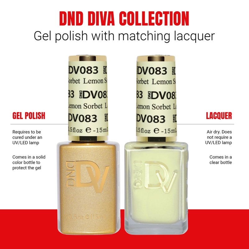 DND Gel Polish Set, Coquette Collection, UV/LED Gel Polish and Air Dry Nail Lacquer, Matching Chip-Free Polish Duo, 083 Lemon Sorbet, 0.5 Fl Oz