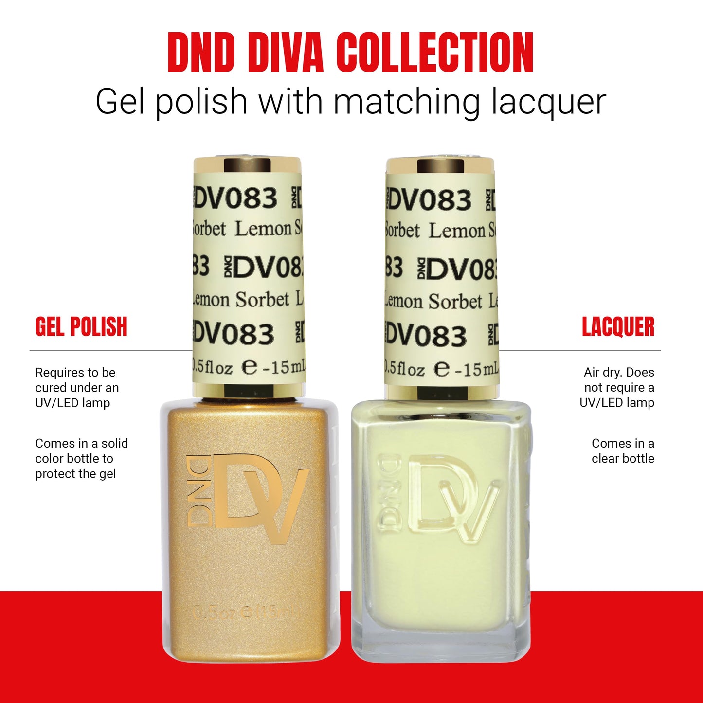 DND Gel Polish Set, Coquette Collection, UV/LED Gel Polish and Air Dry Nail Lacquer, Matching Chip-Free Polish Duo, 083 Lemon Sorbet, 0.5 Fl Oz