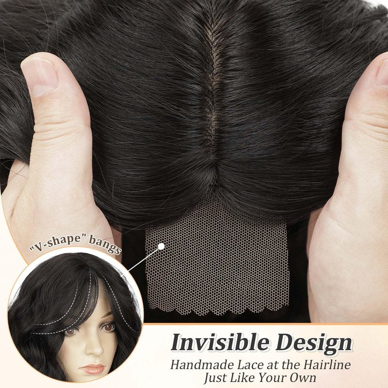 Lommel Hair Toppers for Women 12 Inch Short Wavy Hair Topper with Thinning Hairs Natural-Looking Wiglett Lightweight & Add Volume Hairpiece for White Roots Cover for Daily(Natural Black)