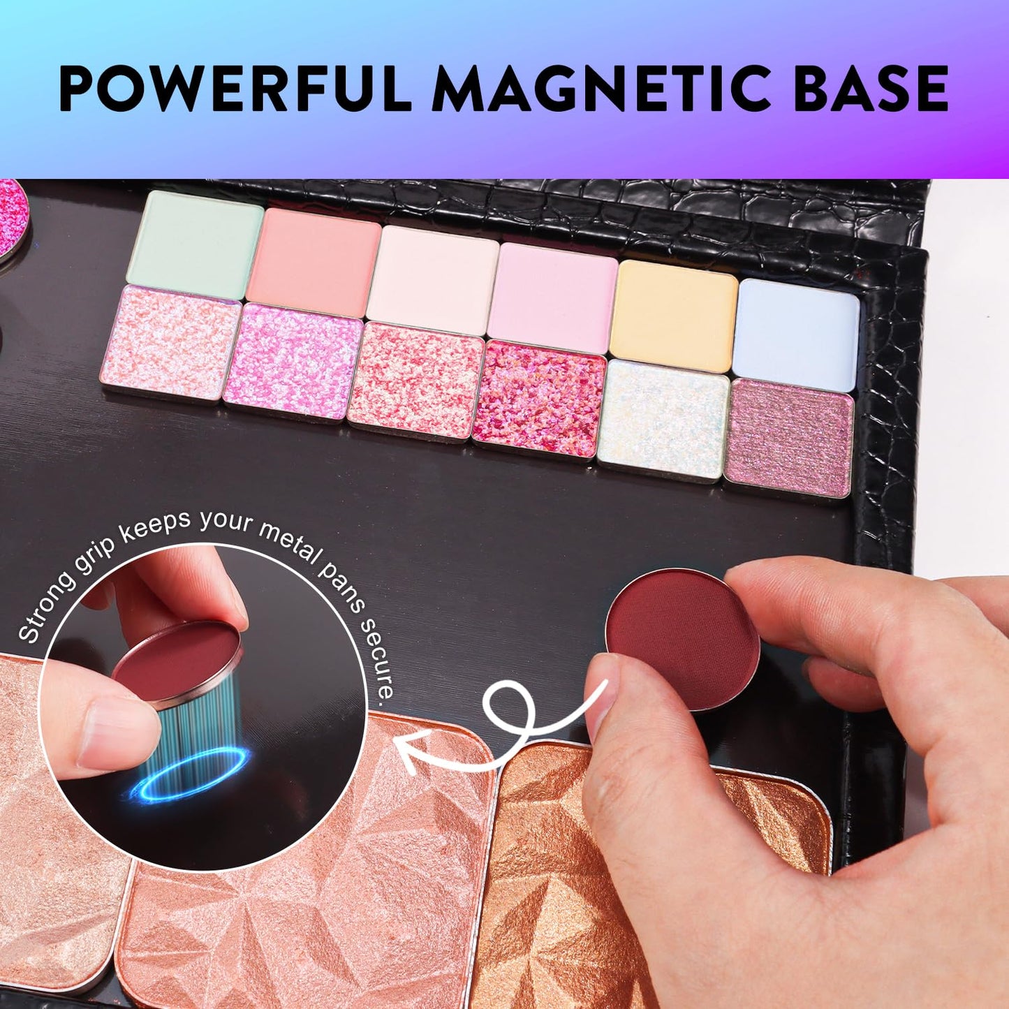 Large Empty Magnetic Makeup Palette with Foldable Stand (Holds 60 Standard Pans) – Professional PU Leather DIY Eyeshadow Organizer Case for Depotting & Travel (Black)