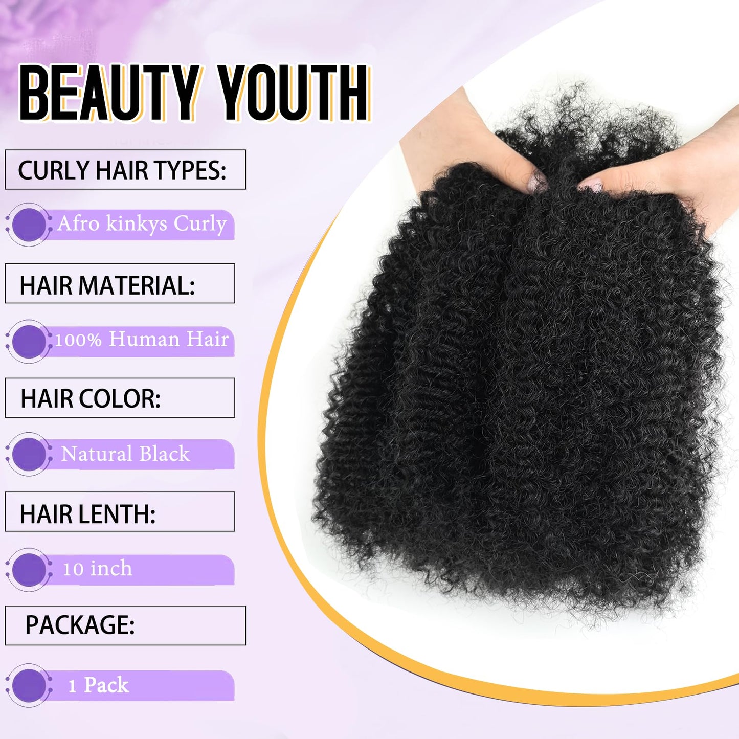Human Kinkyhair for Twist 10 Inch 2 Bulks Natural Black Afro Kinkys Bulk Human Hair for Dreadlocks Extensions,Repair Locs and Mini Twist