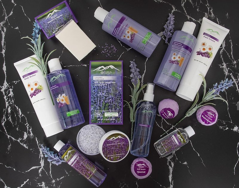 Lavender Spa Gift Basket - 20 Pc Home Spa Set with Body Lotion, Bath Bombs & More | Perfect Birthday Gift for Women