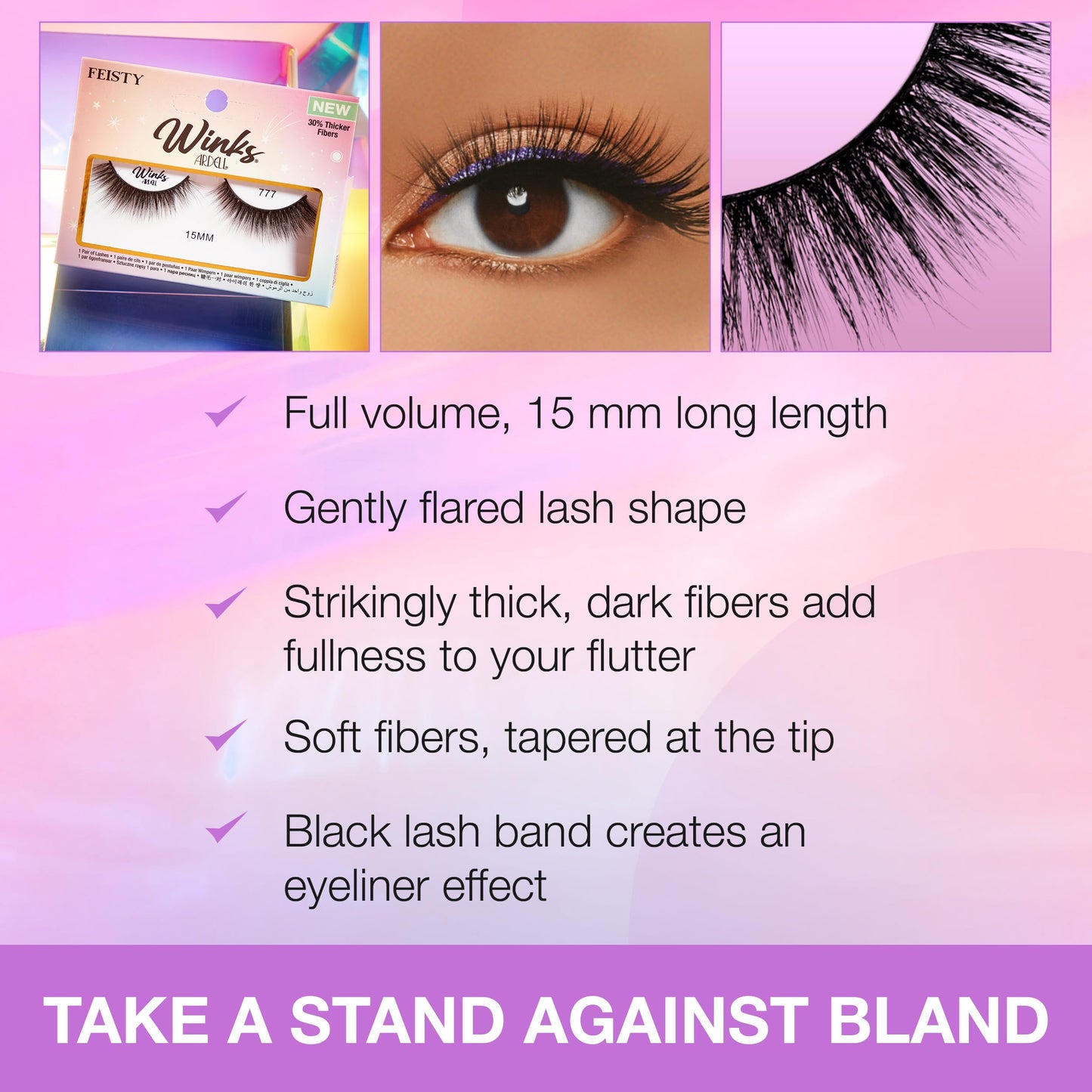 Ardell Winks 777 Lashes, Full Volume, 15mm Long, Fluffy Voluminous Look, Black Band