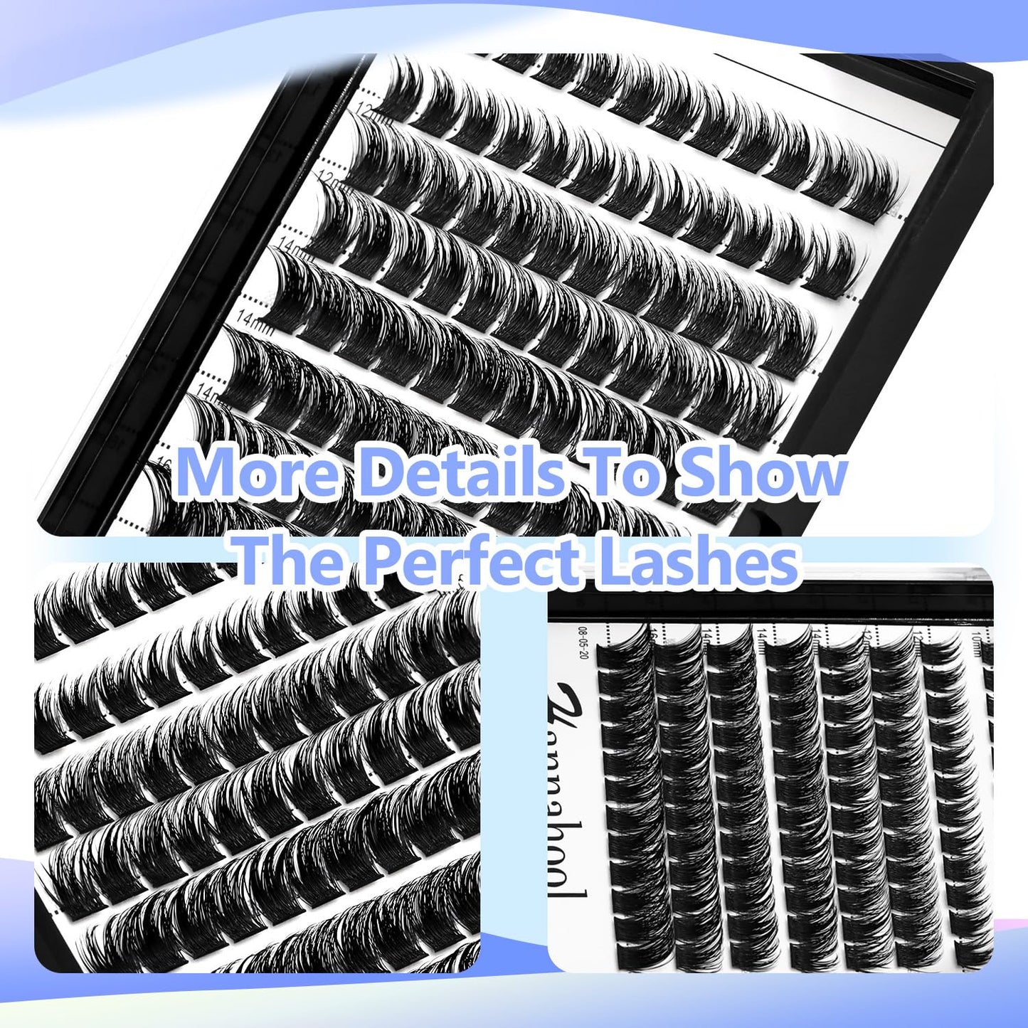 Large Tray D Curl Thickness 0.07mm Mixed 8-10-12-14mm/10-12-14-16mm/12-14-16mm /14-16mm/10-12-14mm Wide Stem Individual Cluster False Eyelashes Dramatic Eye Lashes Extensions (mixed 10-12-14-16mm)