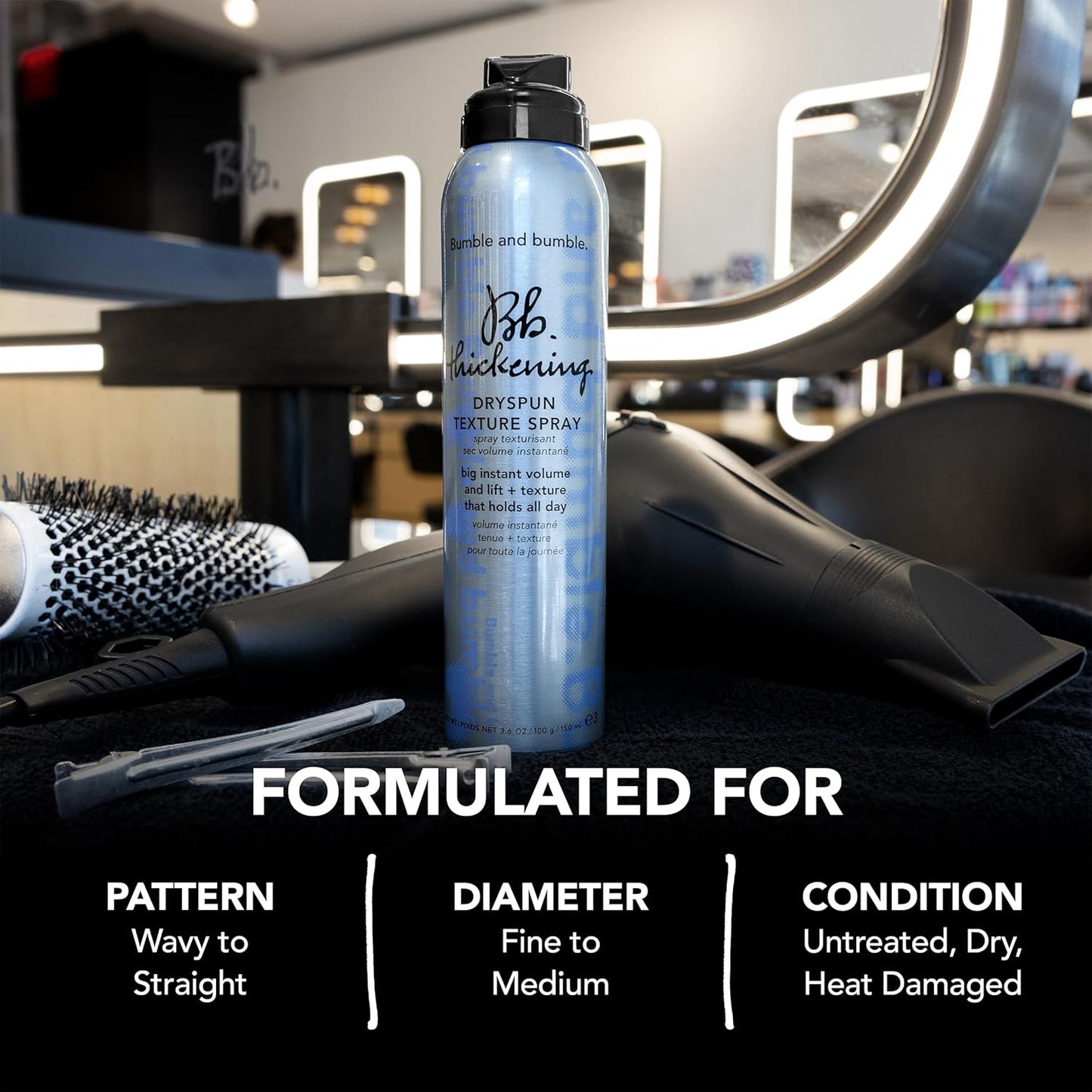 Bumble and Bumble Thickening Dryspun Texture Spray - Lightweight Hair Volume Spray for Fine to Medium Straight/Wavy Hair