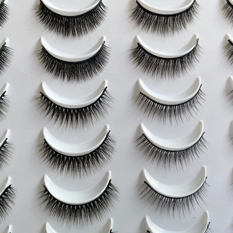 Short Faux Mink Eyelashes - Natural Look Wispy 9-11mm | 20 Pairs Reusable Black